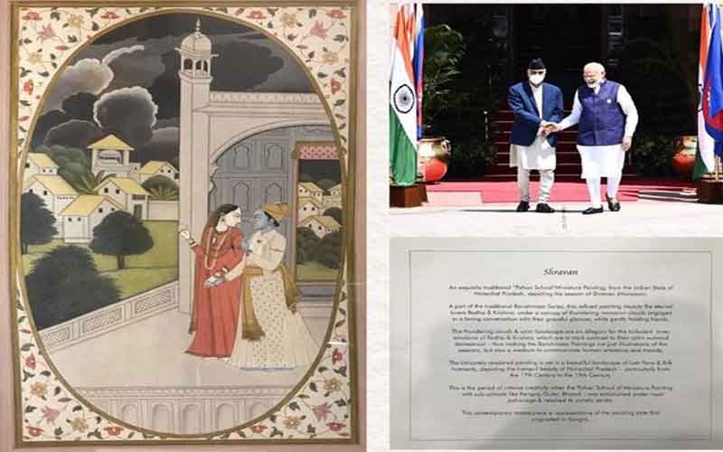 Prime Minister Narendra Modi presented a painting of Himachal to the PM of Nepal